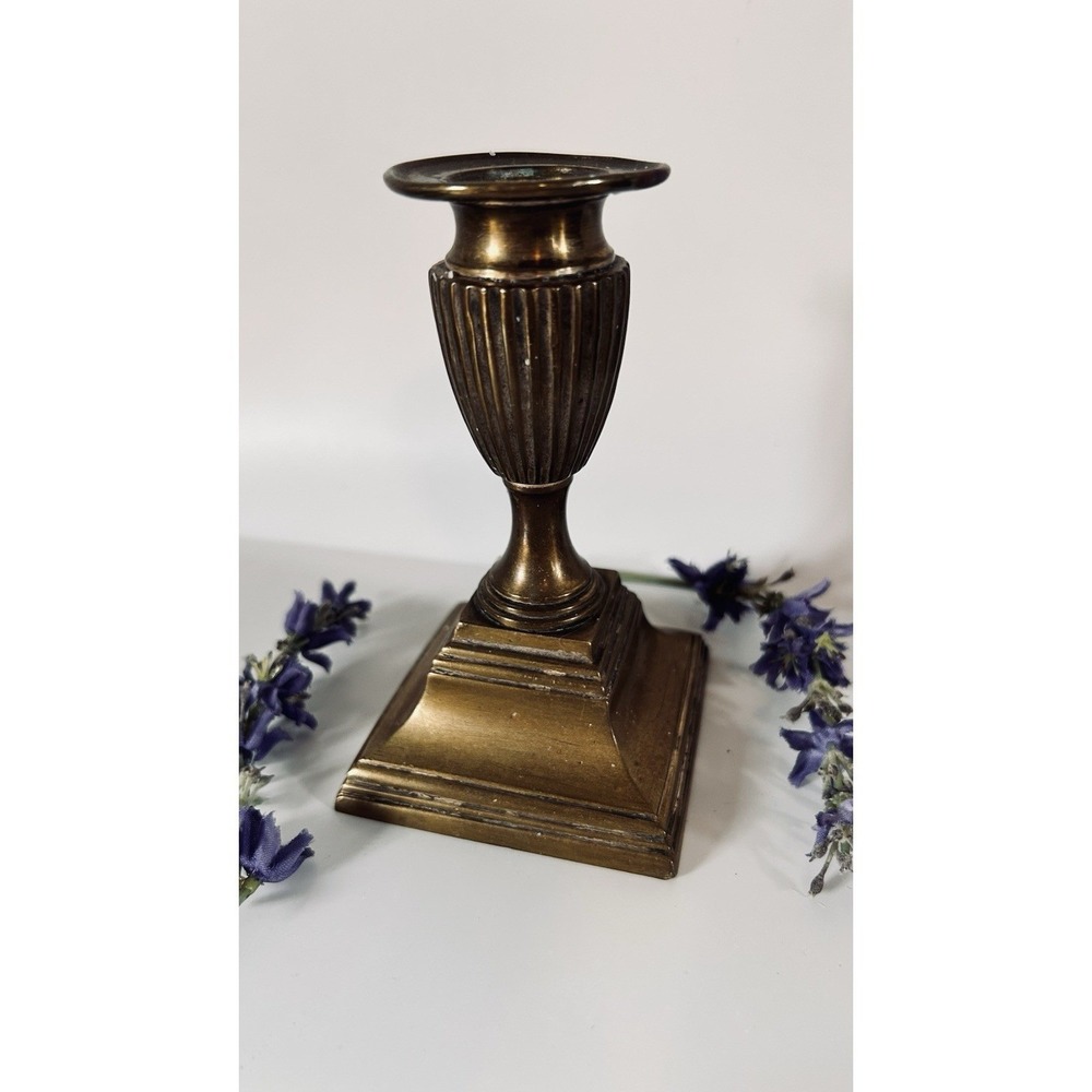 Vintage Brass Fluted Urn Shaped Stem Candlestick Neoclassical 4" Candle Holder